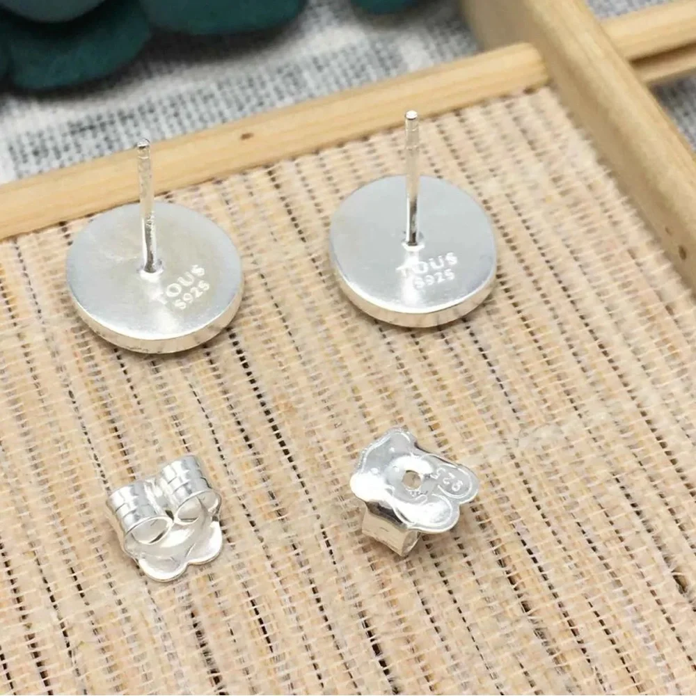 Silver Round Earrings with Cutout Design sterling silver 925